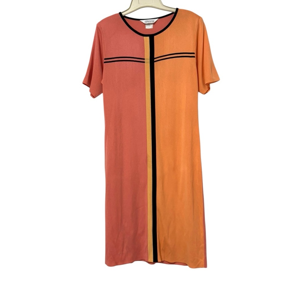 Misook Pink Orange Colorblock Midi Dress Size Medium Colorful Business Casual